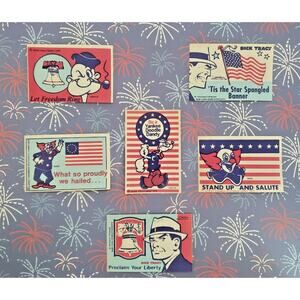 Vintage Patriotic Stickers: 2 x Dick Tracy, 2 x Popeye, 2 x‎ Bozo New Lot of 6